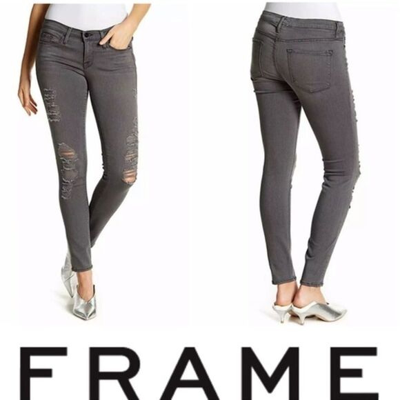 Frame black Denim Le Skinny De Jeanne Knightrider‎ Shred Distressed Skinny Jeans - Picture 1 of 9